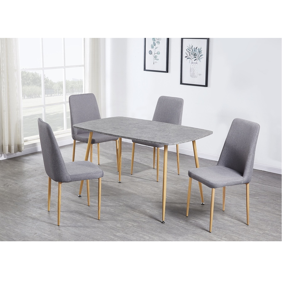 BBS1268  Portland Dining Set in Concrete Effect with 4 grey chairs.