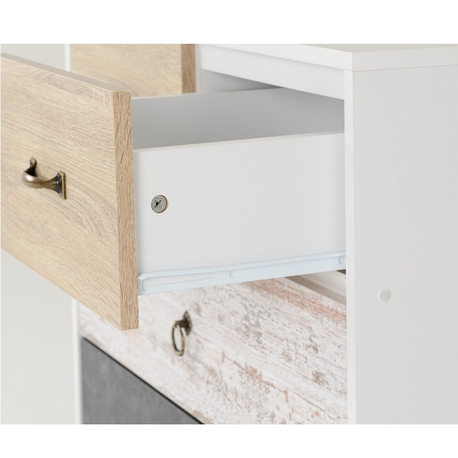 BBS1295  NORDIC 3+2 DRAWER CHEST - WHITE/DISTRESSED EFFECT