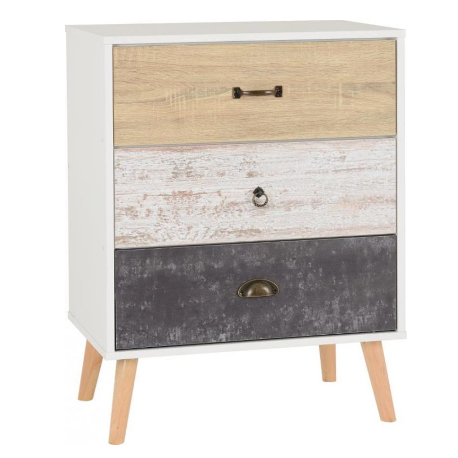 BBS1297  NORDIC 3 DRAWER CHEST - WHITE/DISTRESSED EFFECT