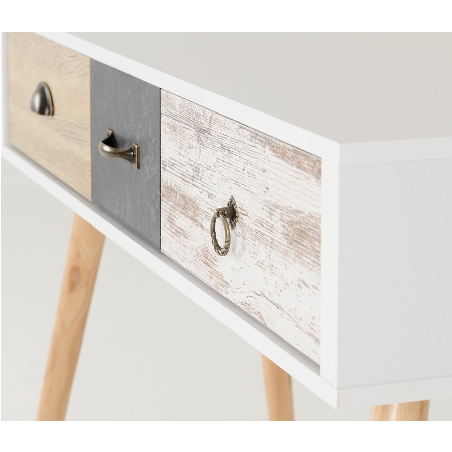 BBS1298  NORDIC 3 DRAWER OCCASIONAL TABLE - WHITE/DISTRESSED EFFECT
