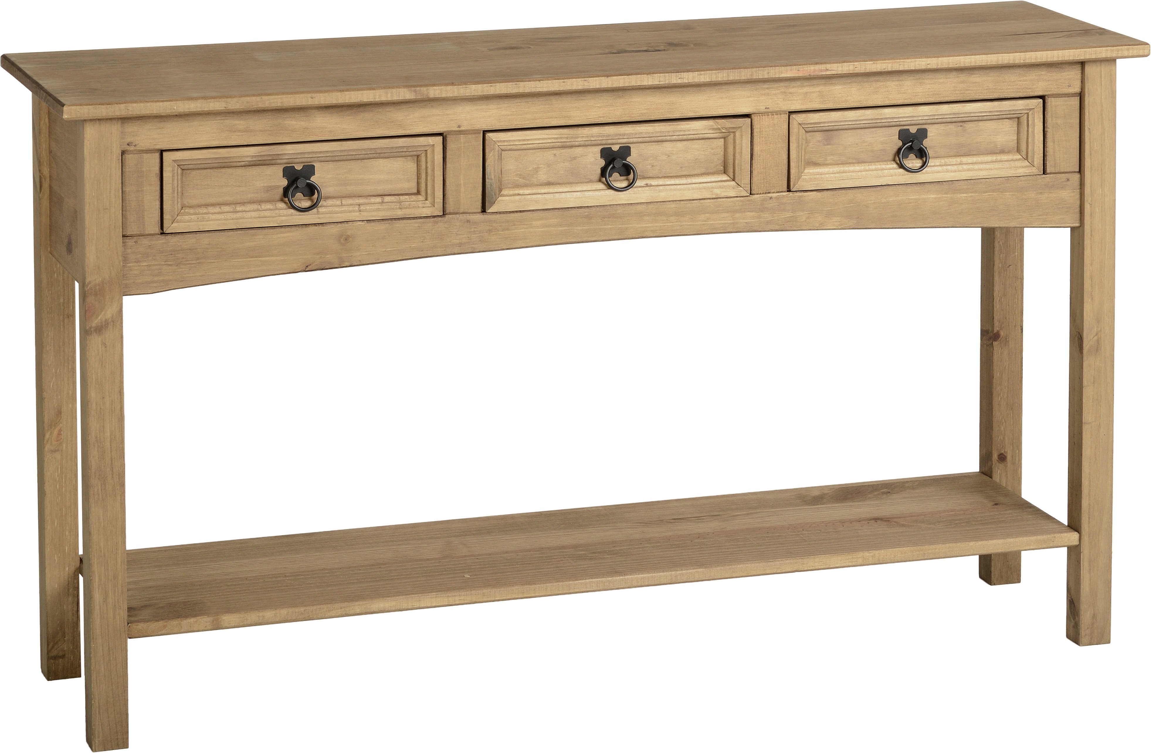 BBS132  CORONA 3 DRAWER CONSOLE TABLE WITH SHELF - DISTRESSED WAXED PINE