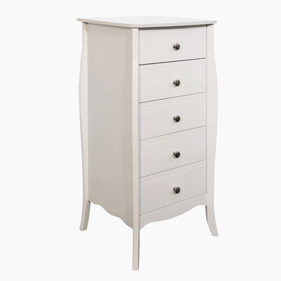 BBS1343  Baroque 5 Drawer Narrow Chest in White