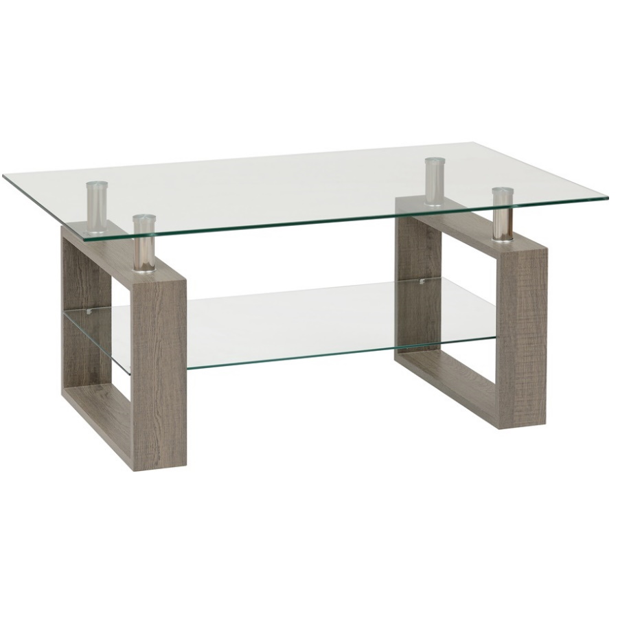 BBS1449  MILAN COFFEE TABLE - LIGHT CHARCOAL/CLEAR GLASS/SILVER