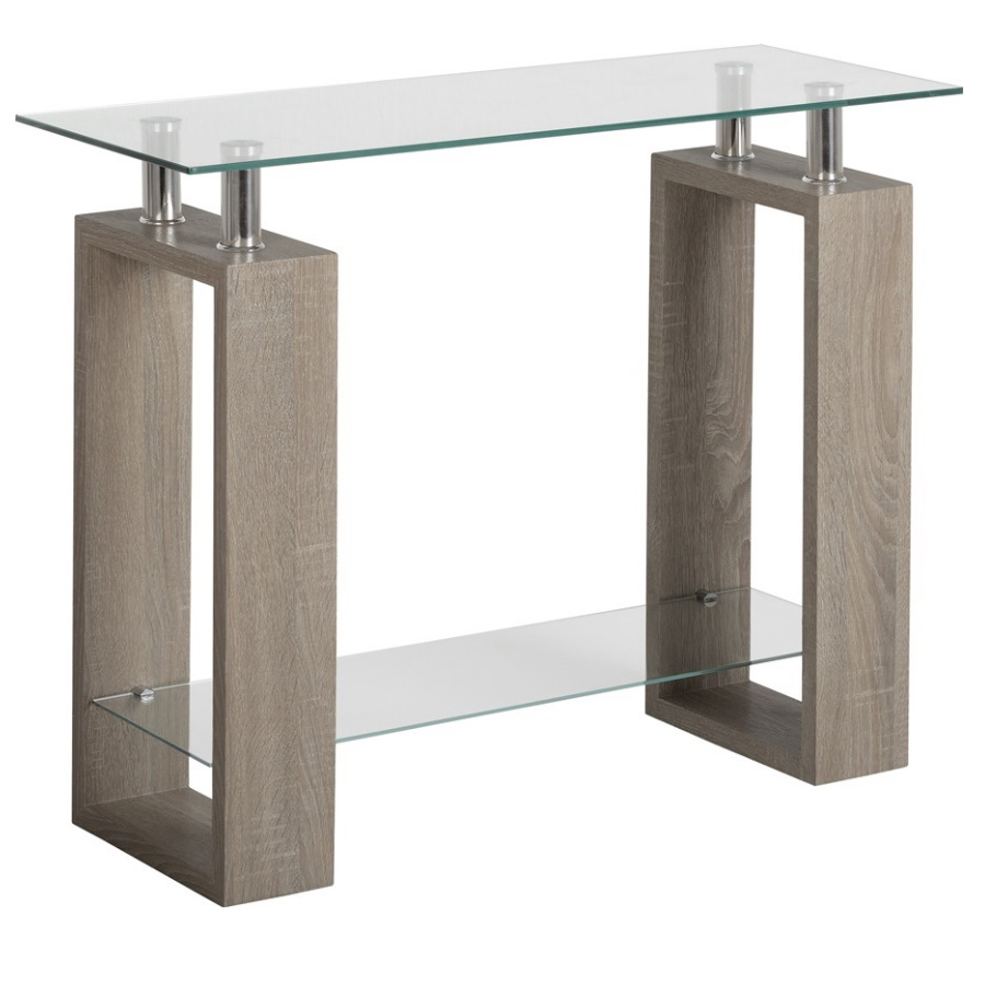 BBS1450  MILAN CONSOLE TABLE - LIGHT CHARCOAL/CLEAR GLASS/SILVER