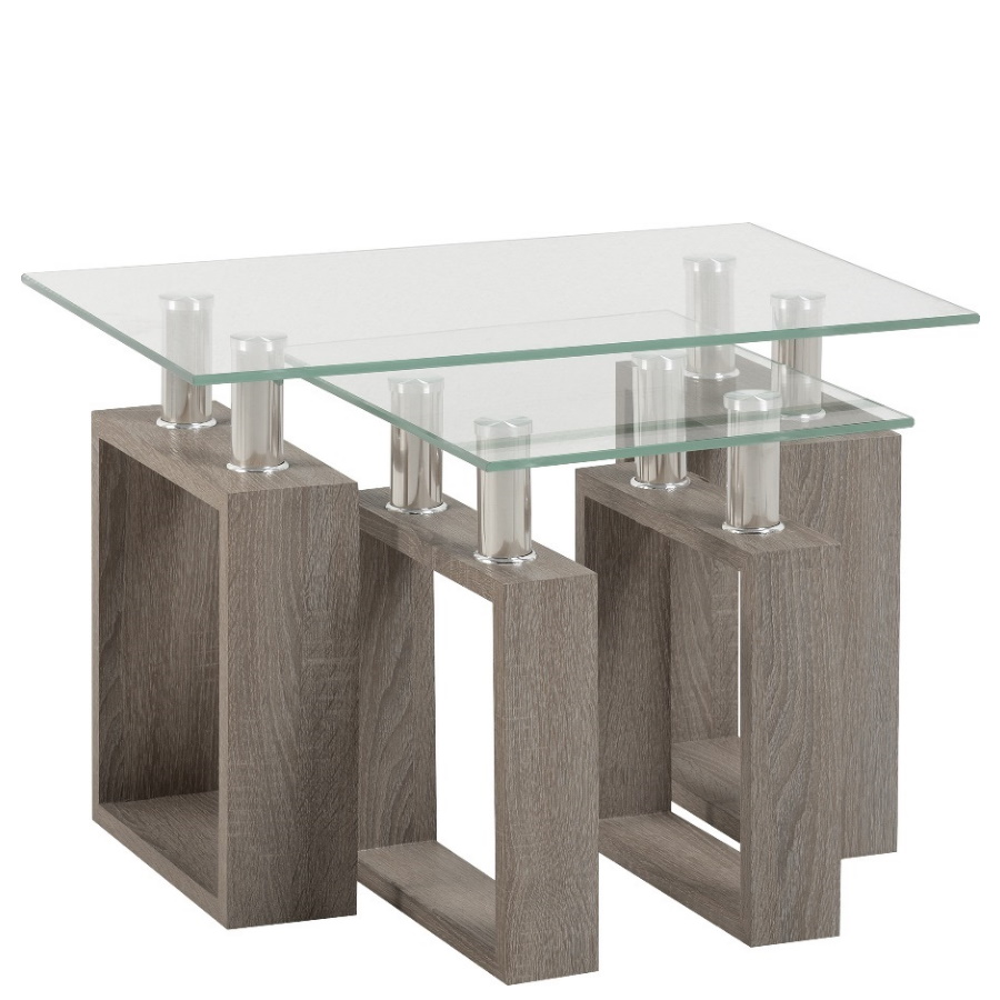 BBS1452  MILAN NEST OF TABLES - LIGHT CHARCOAL/CLEAR GLASS/SILVER
