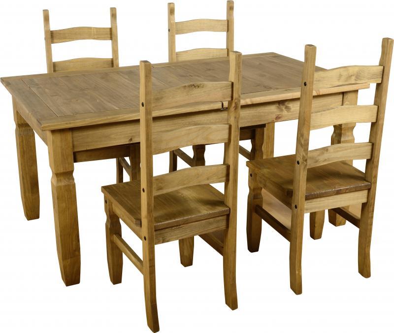 BBS376  CORONA EXTENDING DINING SET (4 CHAIRS) - DISTRESSED WAXED PINE