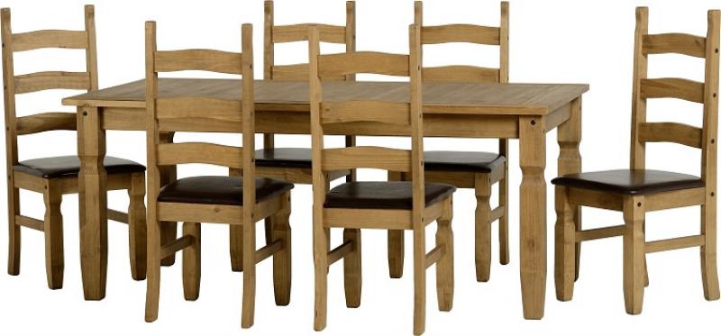 BBS388  CORONA EXTENDING DINING SET (6 CHAIRS) - DWP/BROWN FAUX LEATHER
