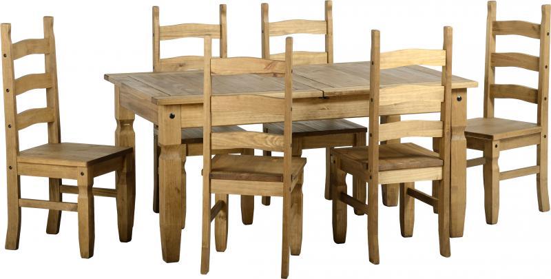 BBS400  CORONA EXTENDING DINING SET (6 CHAIRS) - DISTRESSED WAXED PINE