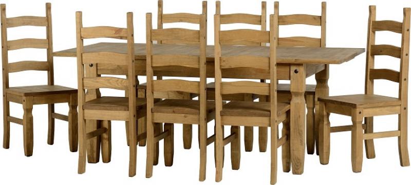 BBS425  CORONA EXTENDING DINING SET (8 CHAIRS) - DISTRESSED WAXED PINE