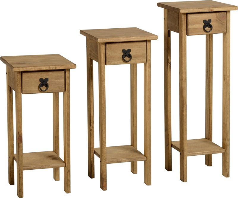 BBS51  CORONA PLANT STANDS (SET OF 3) - DISTRESSED WAXED PINE