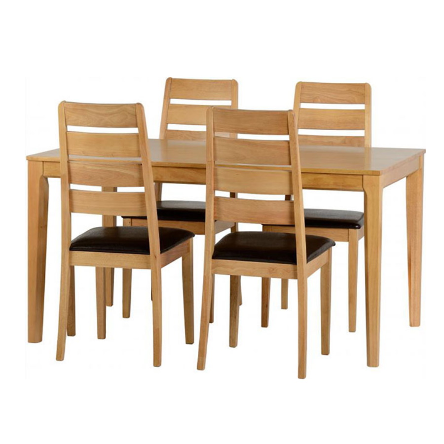BBS577  LOGAN SMALL DINING SET - OAK VARNISH/BROWN FAUX LEATHER