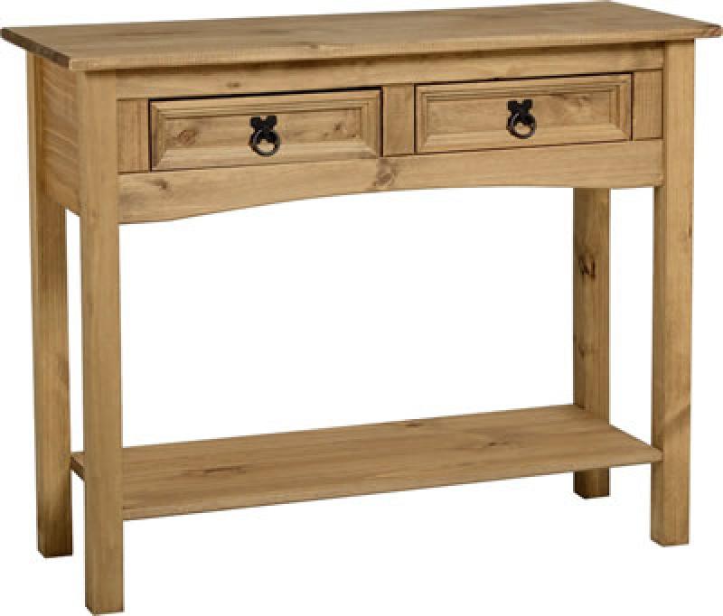 BBS89  CORONA 2 DRAWER CONSOLE TABLE WITH SHELF - DISTRESSED WAXED PINE