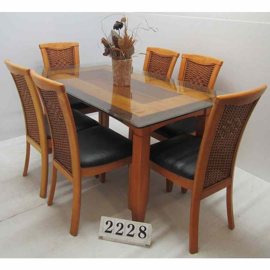 A2228  Glass top table and 6 chairs.