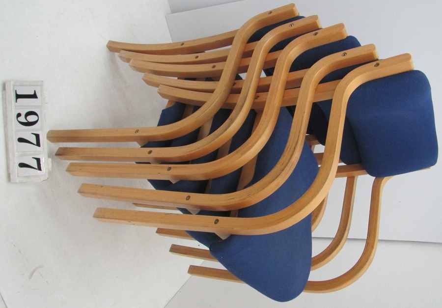 A1977  Set of five stacking chairs to be cleaned.