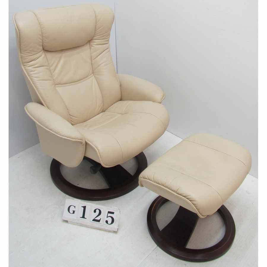AG125  Leather recliner armchair with footstool.