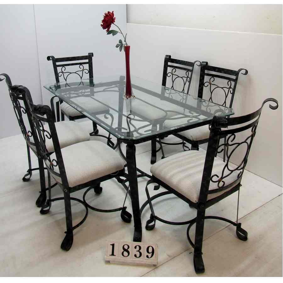 A1839  Glass top table and 6 chairs.