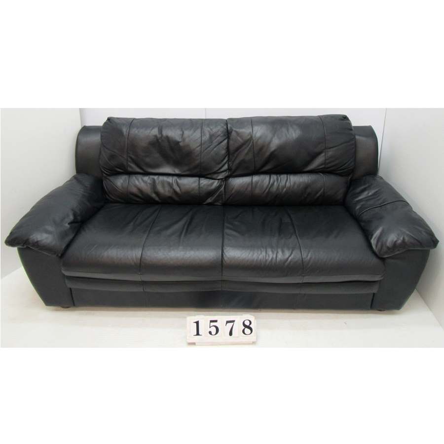 A1578  Black leather two seater sofa.