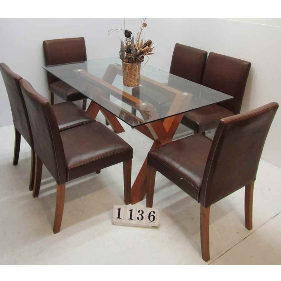 A1136  Glass top table and 6 chairs.