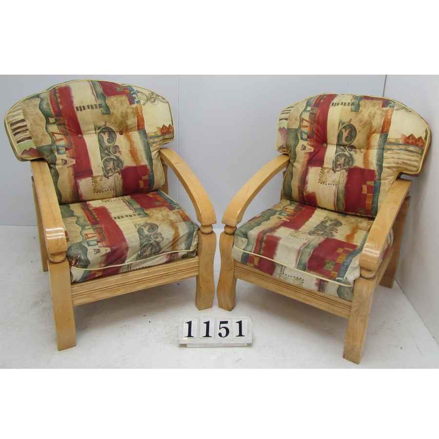 A1151  Pair of wooden frame armchairs.