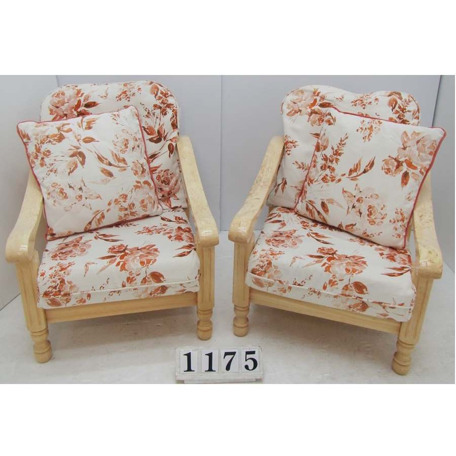 A1175  Pair of wooden frame armchairs.