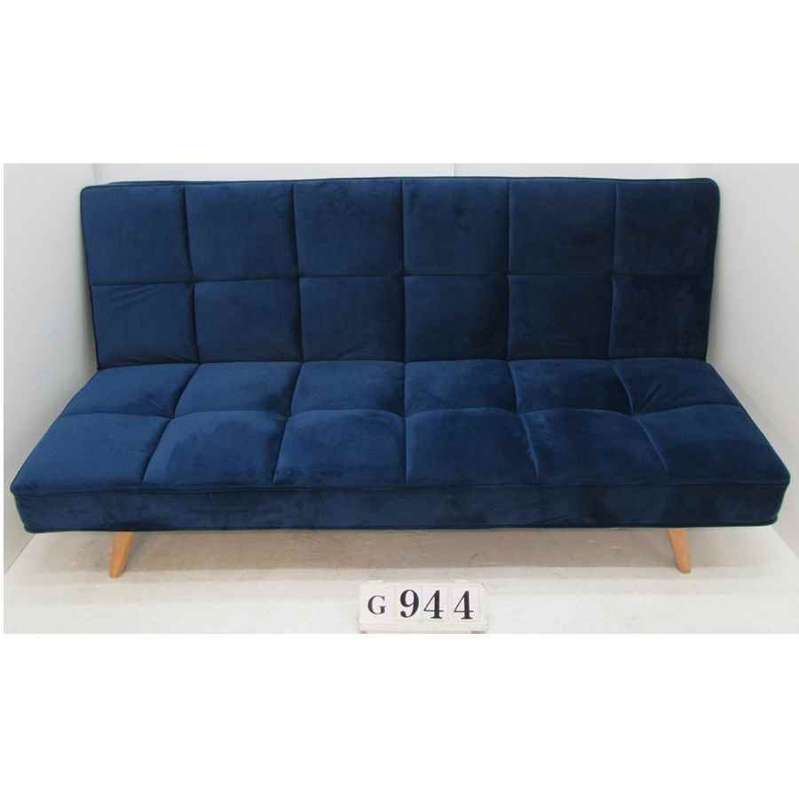Blue velvet sofa bed.