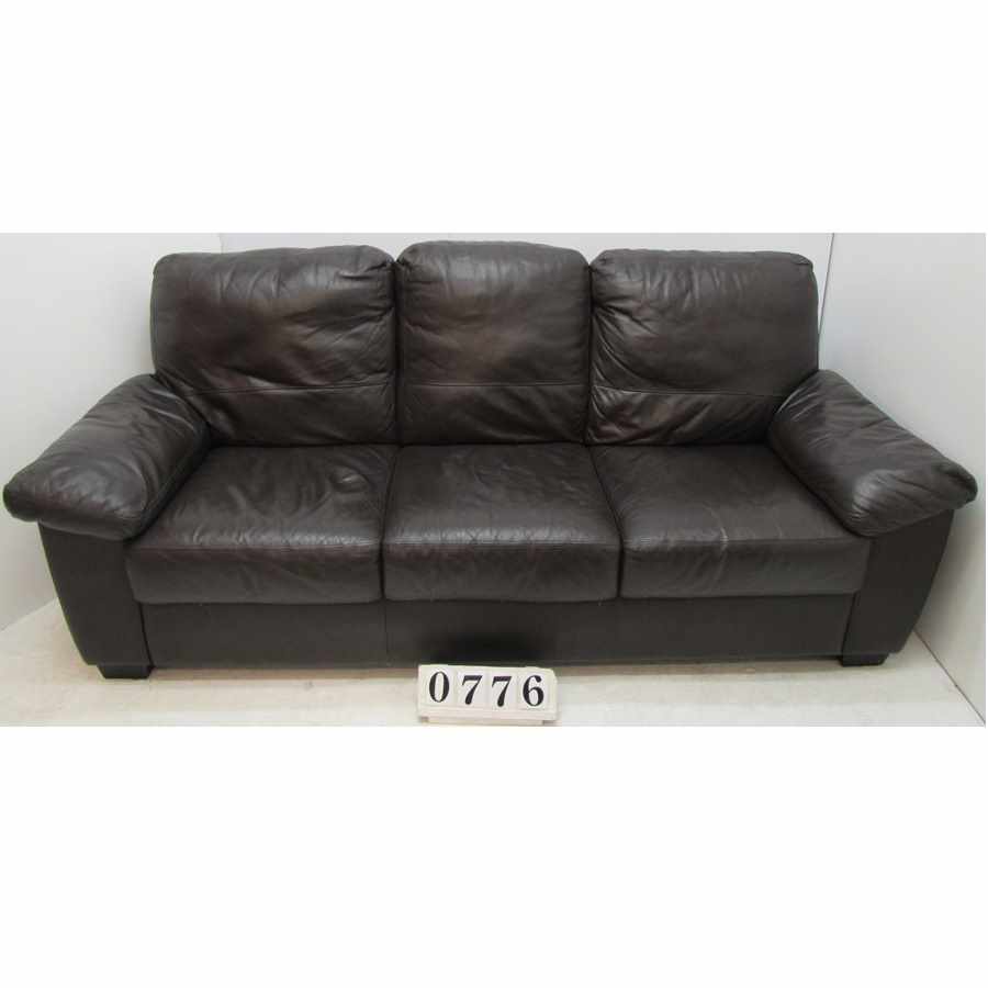 A0776  Brown leather three seater sofa.