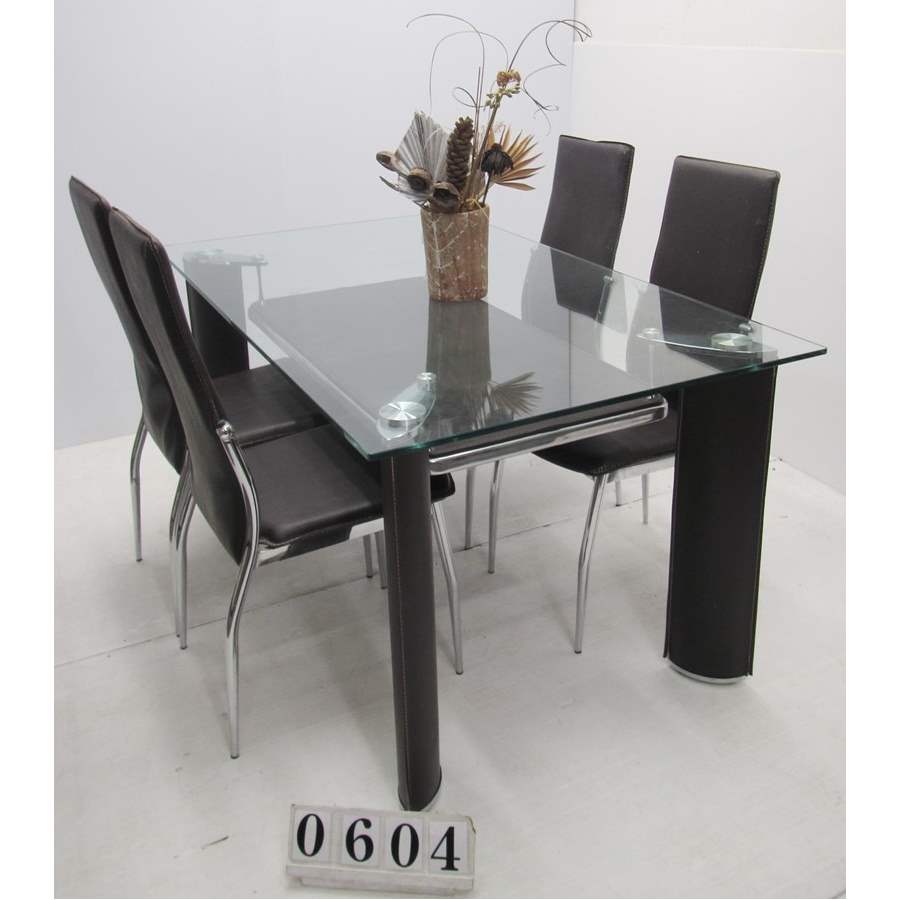 A0604  Budget glass top table and 4 chairs.
