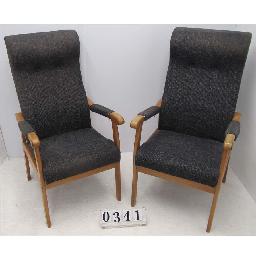 A0341  Pair of high back armchairs to be cleaned.