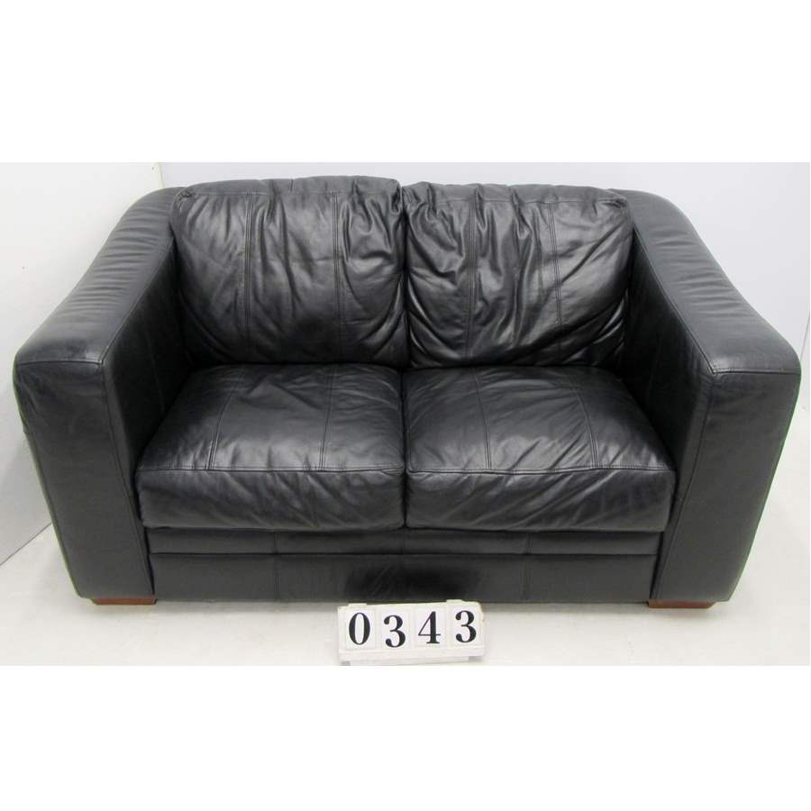 A0343  Black leather two seater sofa.