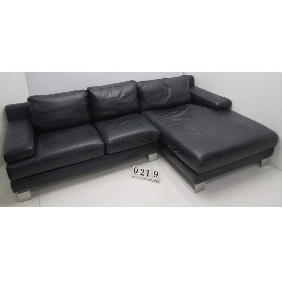 A0219  Navy / purple leather corner sofa.